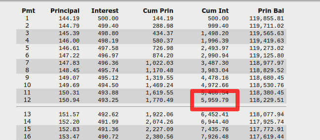 cash flow - interest expense for 1 year