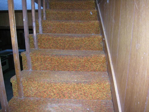 house hacking - old ugly carpet on stairs