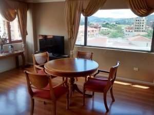 Breakfast with a view in our Airbnb apartment in Cuenca