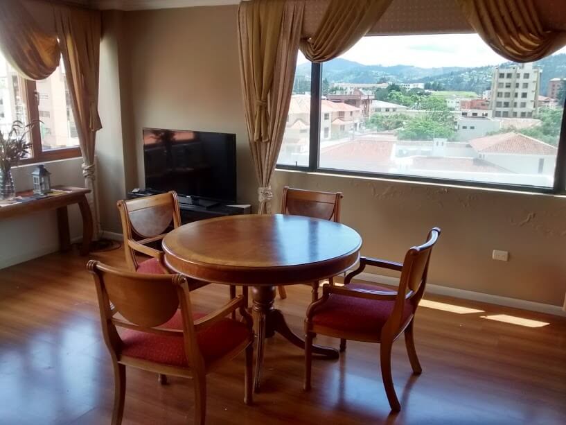 Breakfast with a view in our Airbnb apartment in Cuenca