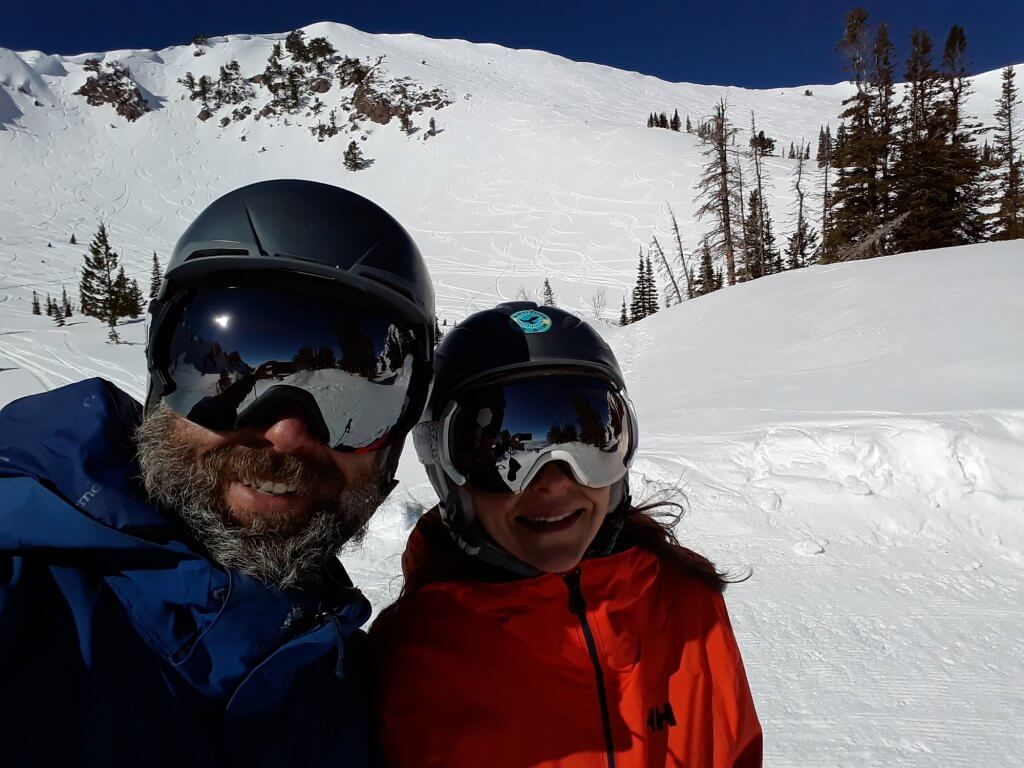 Chris and Kim Mamula on ski mountain