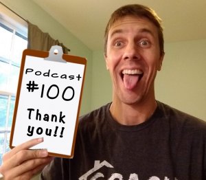 Chad with clipboard - 100 episodes sign